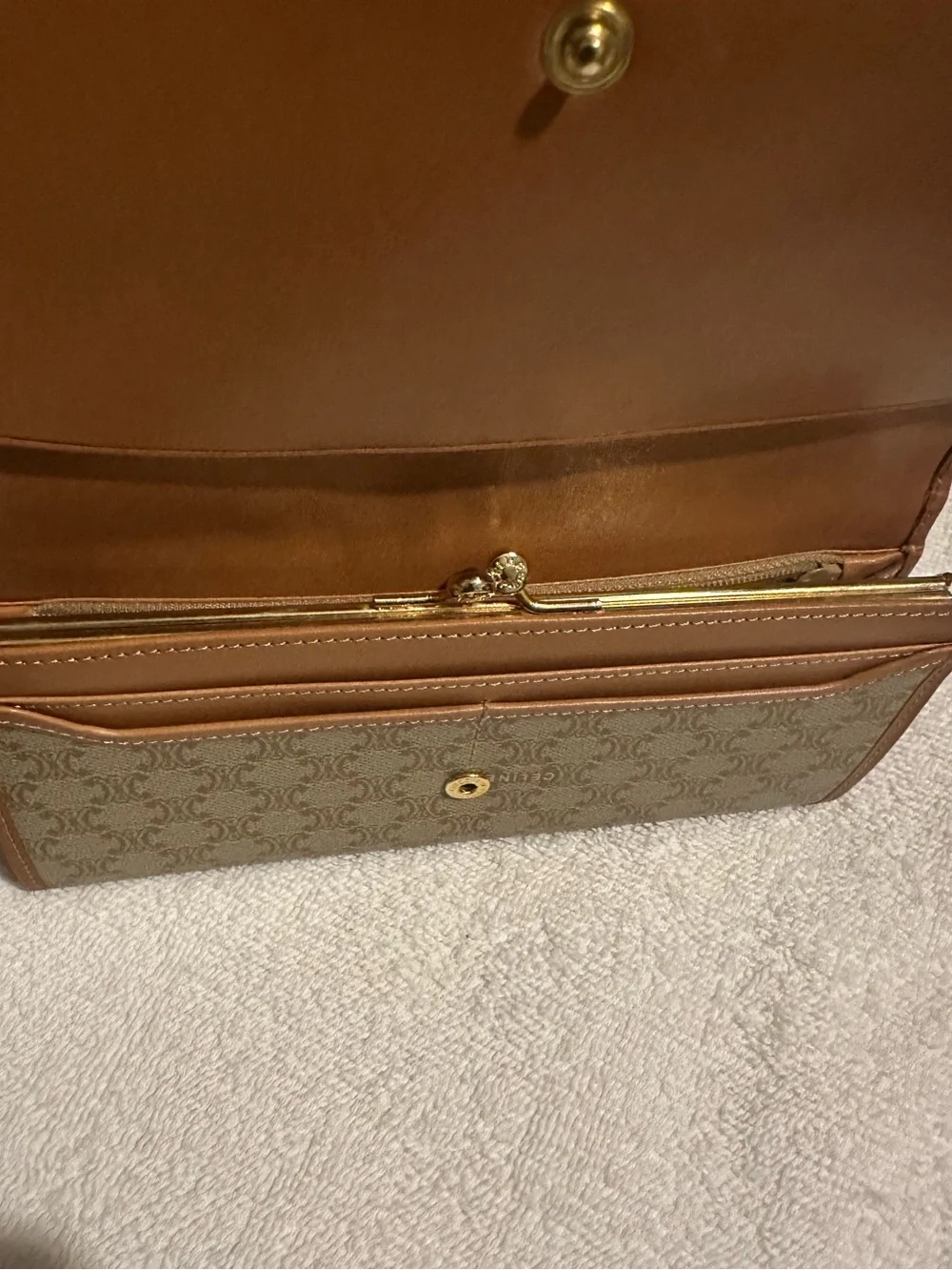Celine Macadam Kiss Lock Wallet Leather Long Wallet Made in Italy
